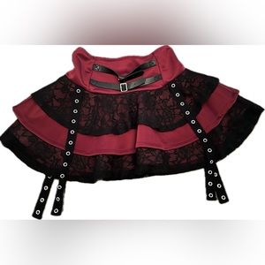 Social collision, pleaded mini skirt, size small, burgundy, and black